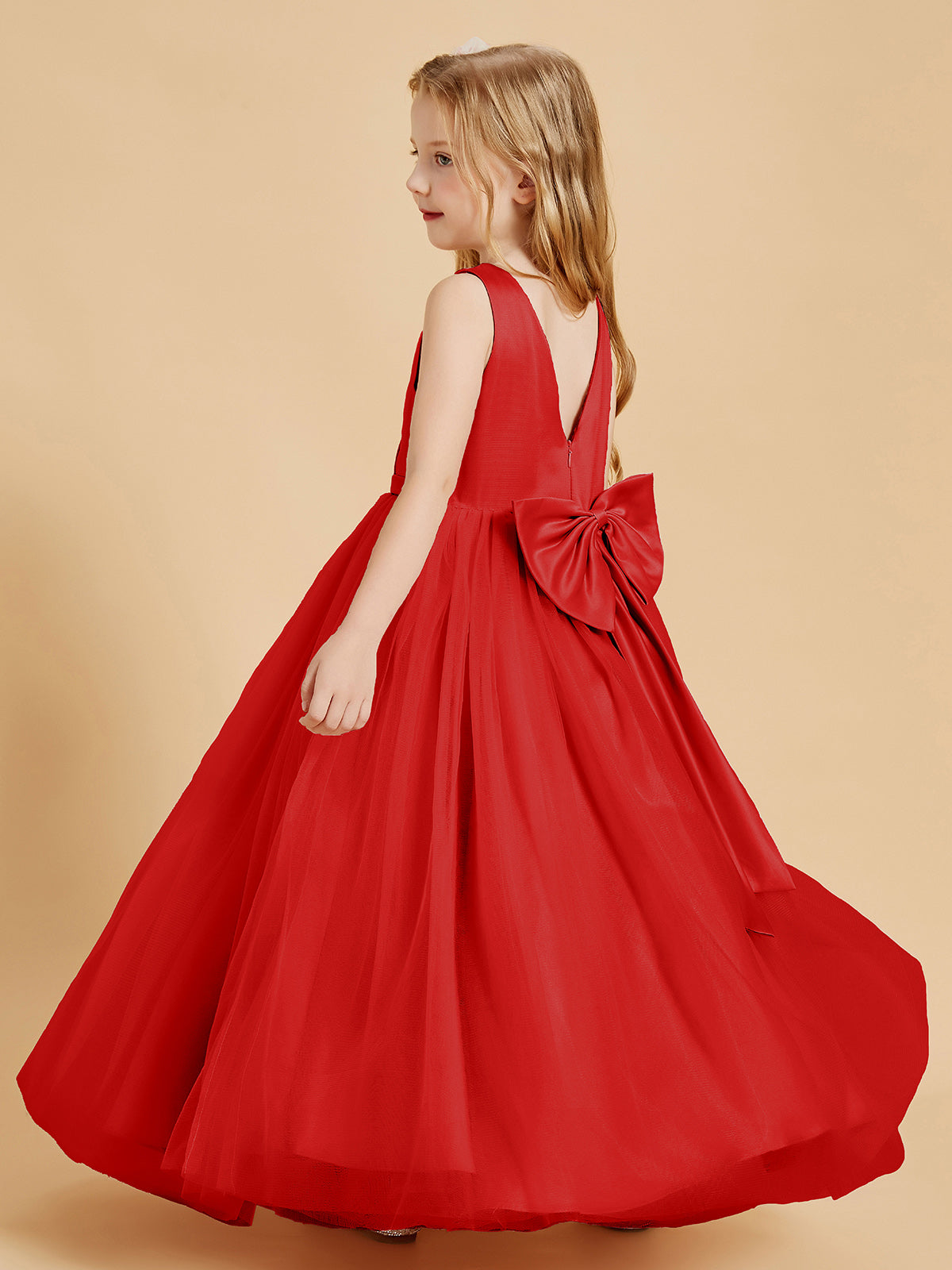 Tulle Junior Bridesmaid Dresses Satin Top Red